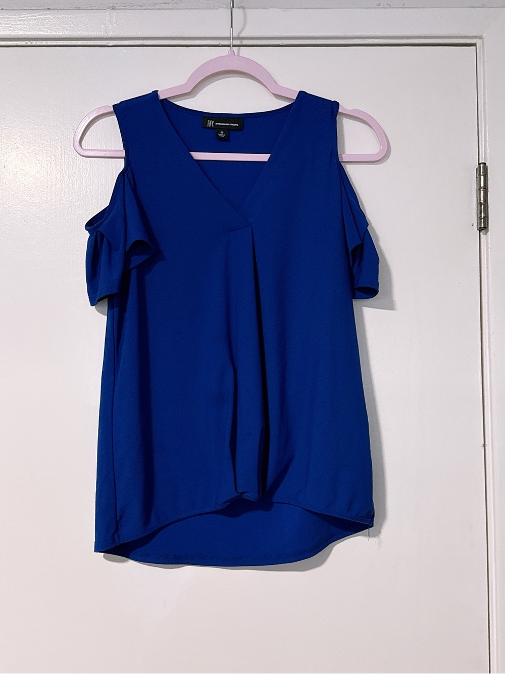 INC International Concepts Royal Blue Cold-Shoulder V-Neck Blouse